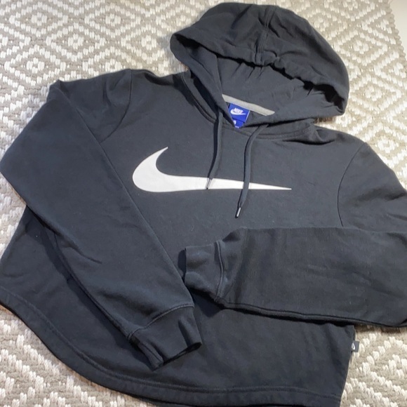 Nike Tops - NIKE - BLACK WOMENS SWEATSHIRT - Nike Large ✔️Swoosh Logo - Cropped Hoodie GUC